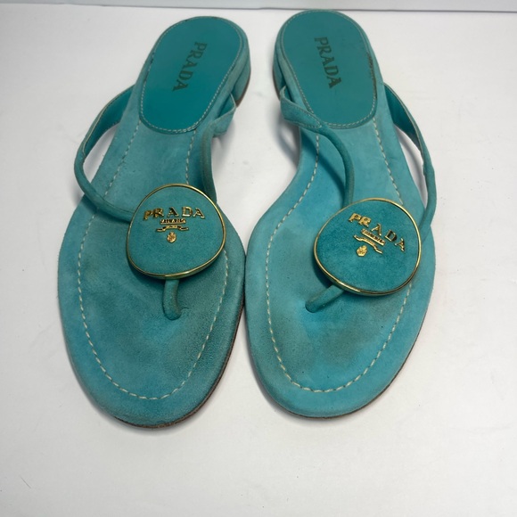 Prada Women's Turquoise Sandals with Gold Accents - Picture 1 of 6